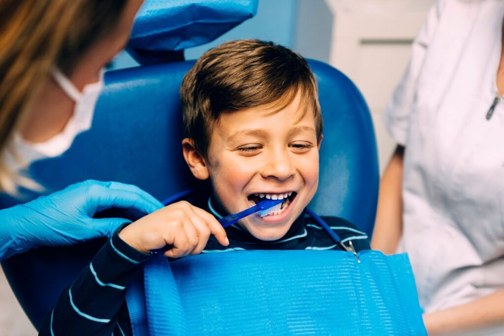 A little boy at the dentist